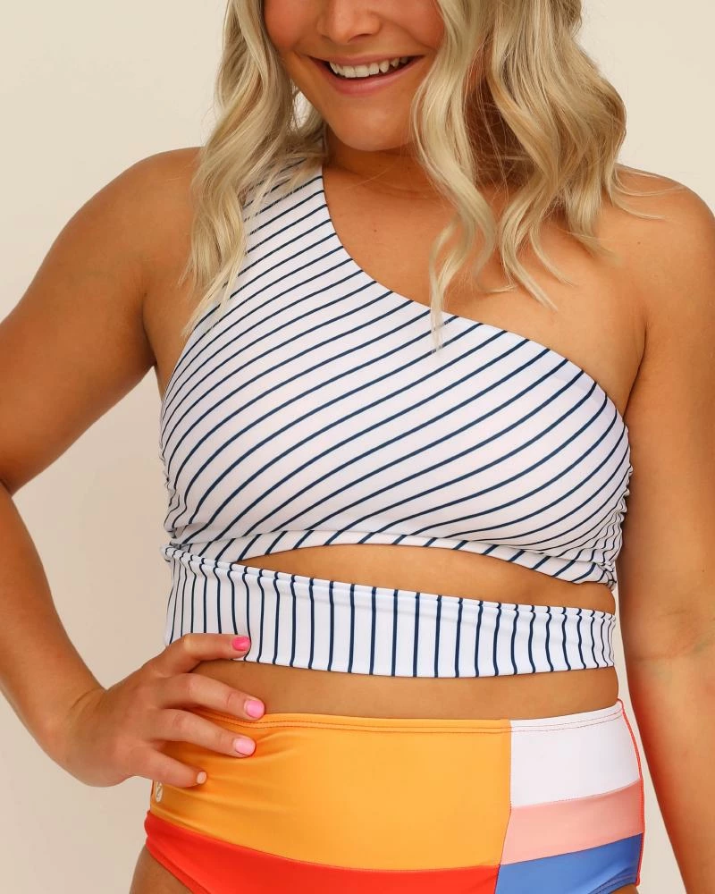 Nani Swimwear Pinstripe One Shoulder Crop 5 Nani Swimwear Pinstripe One Shoulder Crop